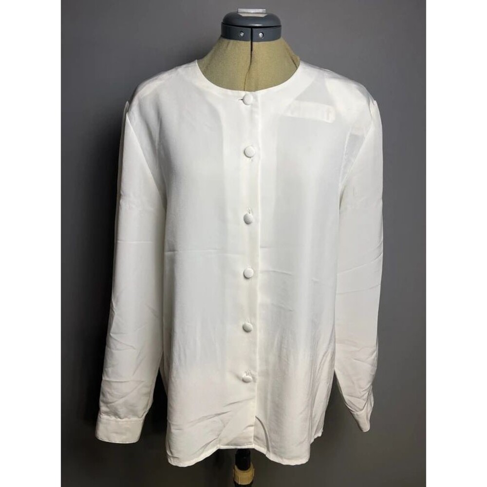 SK & Company Women’s 12 Cream Long Sleeve Button Front Blouse